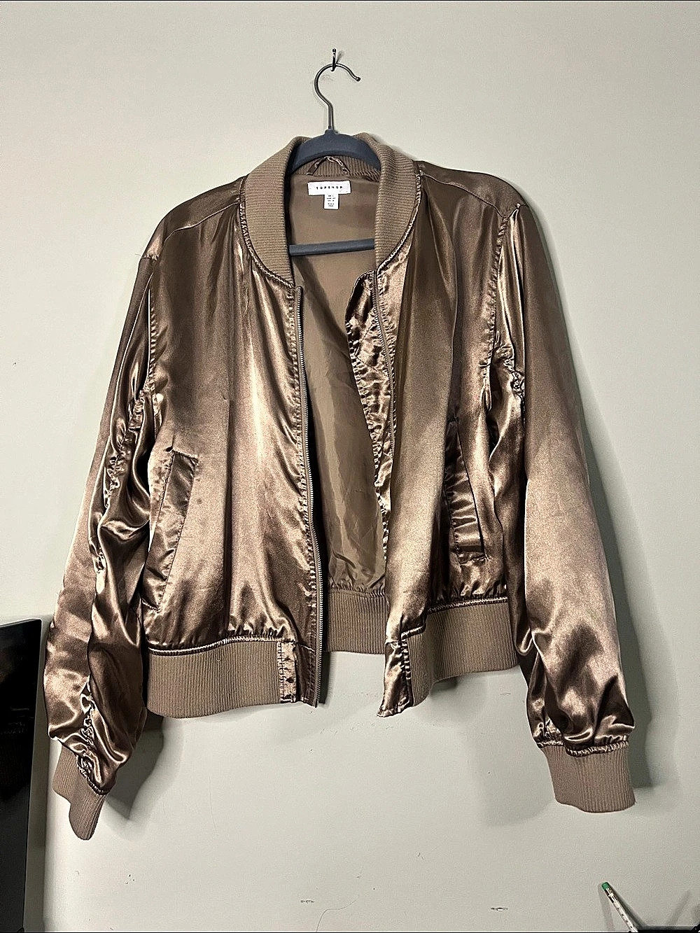 Topshop Satin Bomber Jacket Brown Bomber Jacket Size Large